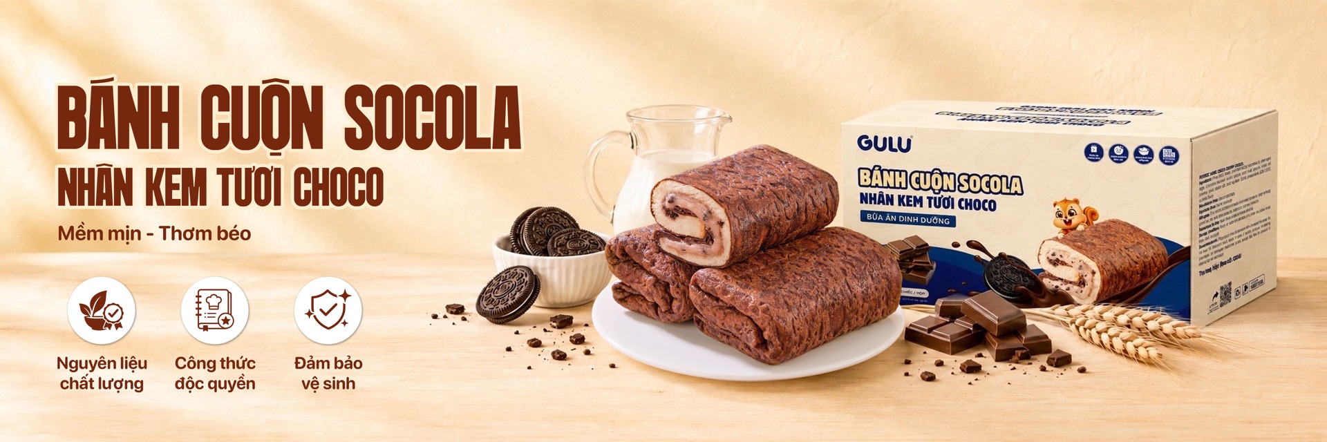 Bánh cuộn socola nhân kem tươi choco